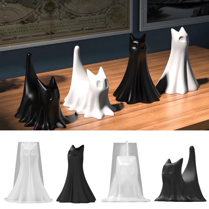 Candle Making Class - Gato fantasma halloween desktop ornamento gesso