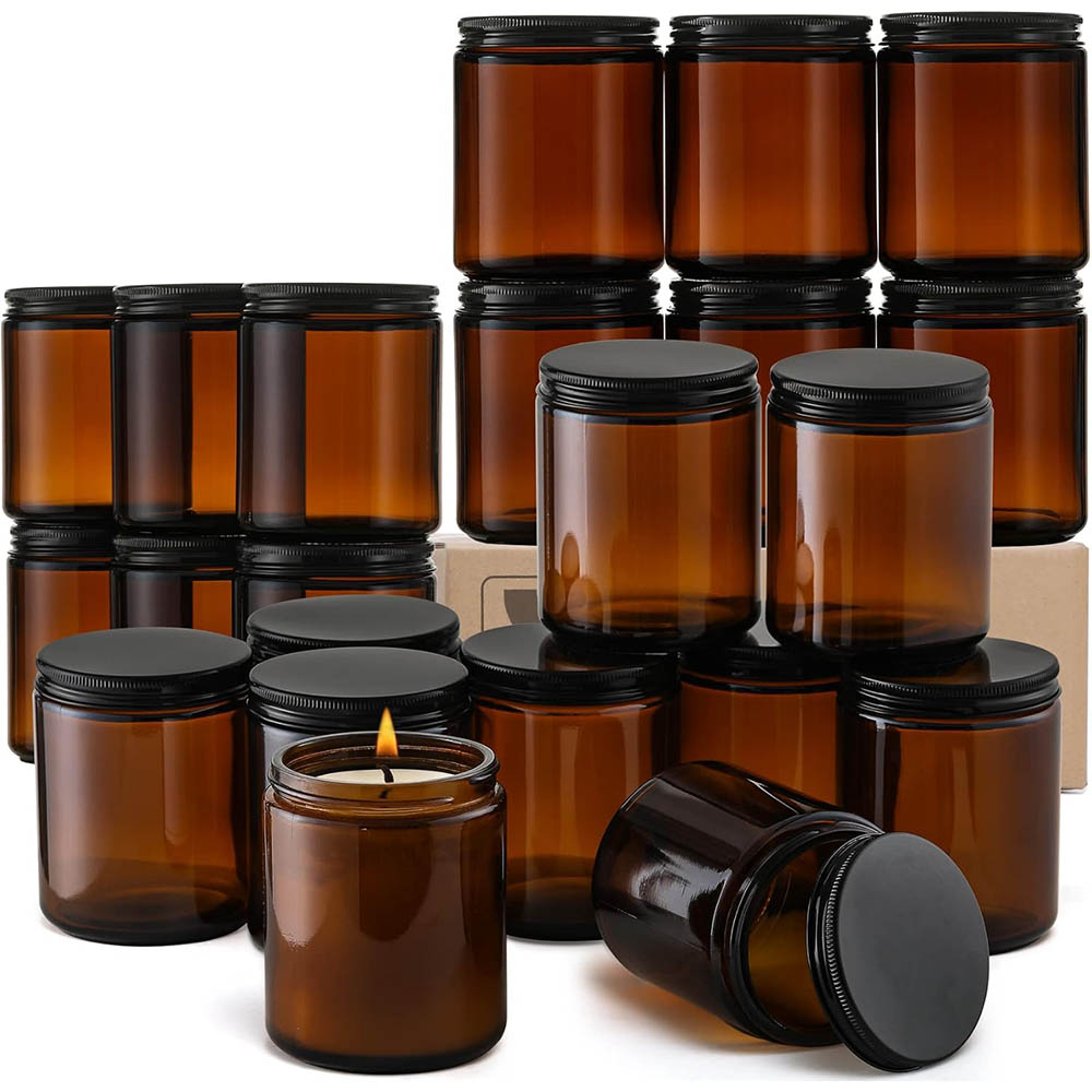 Candle Making Jars With Lids - Frascos de Vidro Âmbar de 8oz